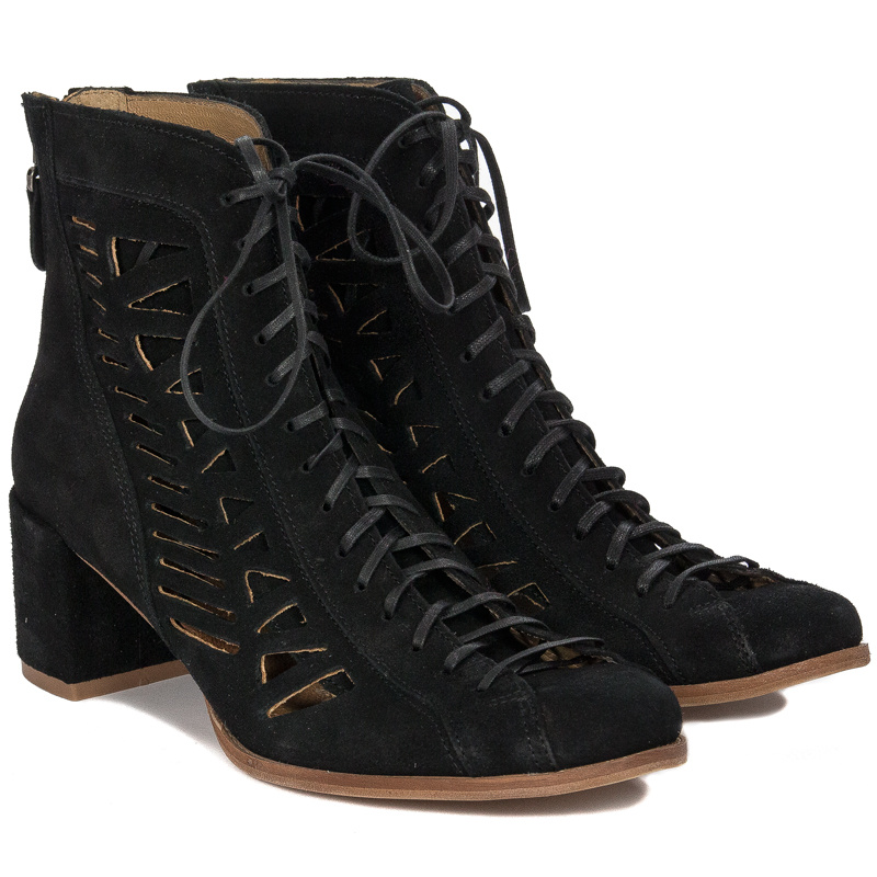 Maciejka Black velor Lace-Up Boots