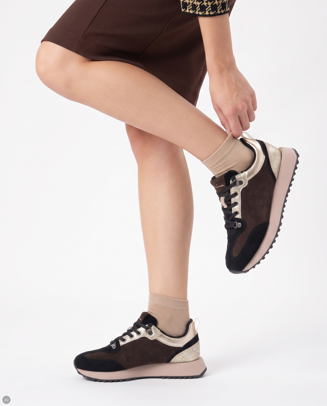 Maciejka Women's Sneakers Made of Natural Leather, Brown with a Metallic Accent M7360-02/00-7