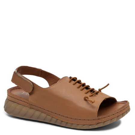 Maciejka Genuine Leather Lace Up Womens Wedge Sandals Tan L7635-29/00-1 HTML