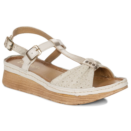 Maciejka Leather Beige and Gold Women's Sandals