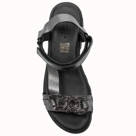 Maciejka Silver + Grey leather women's flat velcro sandals
