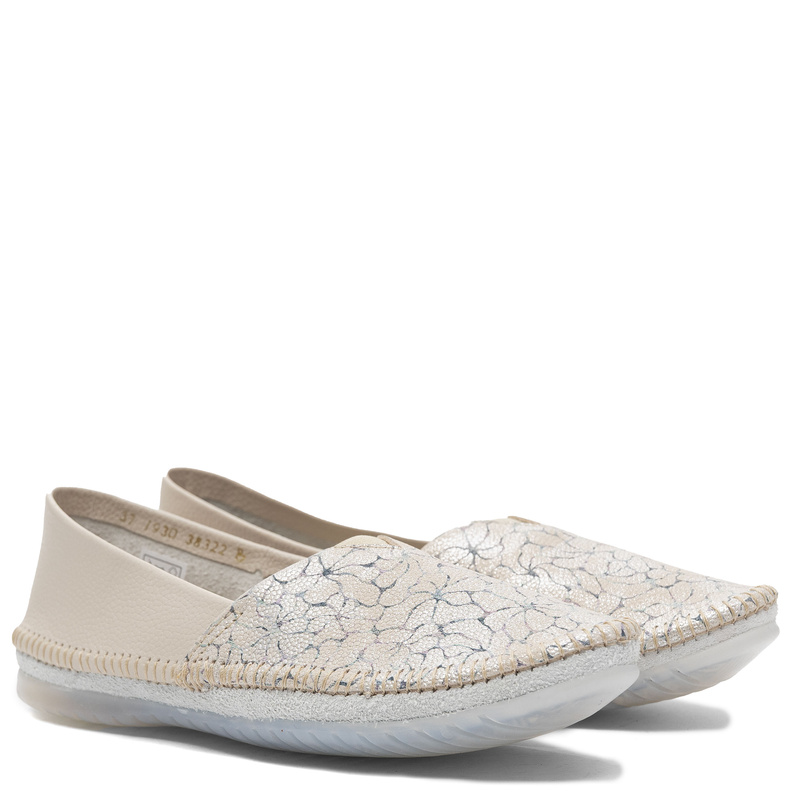 Maciejka Leather Slip-On Shoes with Floral Pattern Beige 1930B-32/00-0