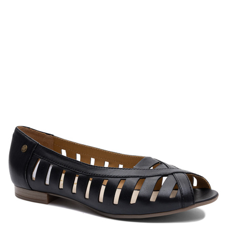 Maciejka Leather Ballet Flats Cutout Peep Toe Black P7540-01/00-1