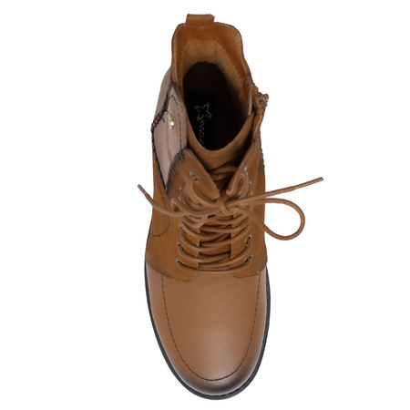 Maciejka Women’s Leather Lace-Up Boots Hand-Stitched Side Zip Cognac Brown A7155-07/00-7