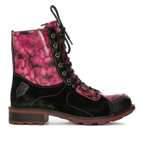 Maciejka Women's Leather Ankle Boots Black and Pink