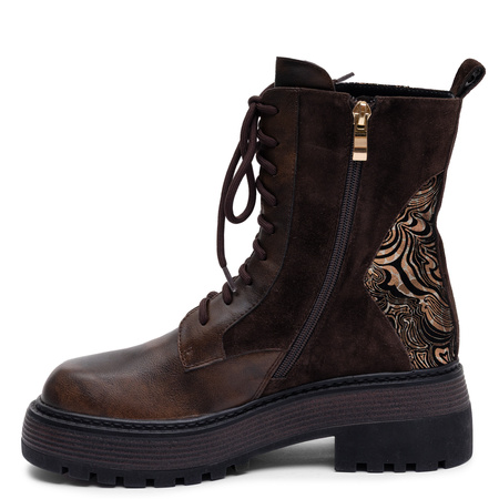 Maciejka Leather Lace-Up Boots Flat Sole Brown K7837-02/00-7