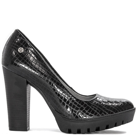 Maciejka Classic Leather Pumps on Block Heel and Platform Black 02629-43-00-1