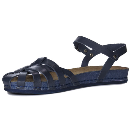 Maciejka Leather Sandals Woven Closed Toe Flat Sole Navy 03074-17/00-0