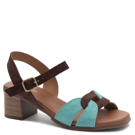 Maciejka Leather Suede Block Heel Sandals Multicolor E7400-36/00-1