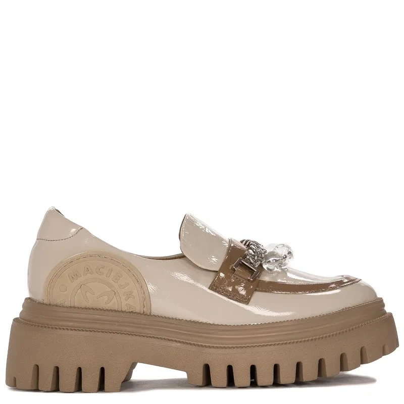 Maciejka Loafers Patent Leather Chunky Platform Light Beige 06294-22/00-8