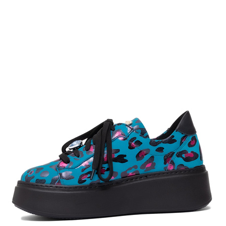 Maciejka Women’s Leather Platform Sneakers Round Toe Blue 6191W-01/00-8