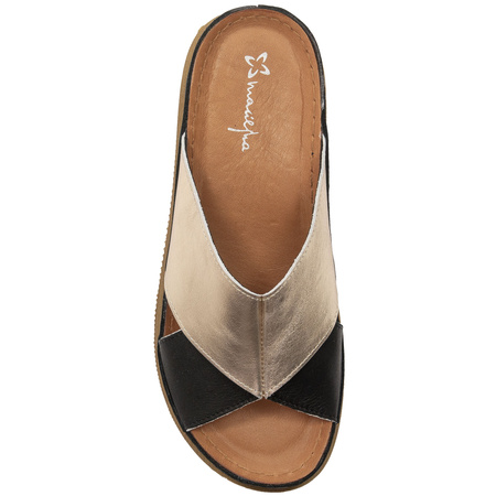 Maciejka Black Gold Women's Leather Slides