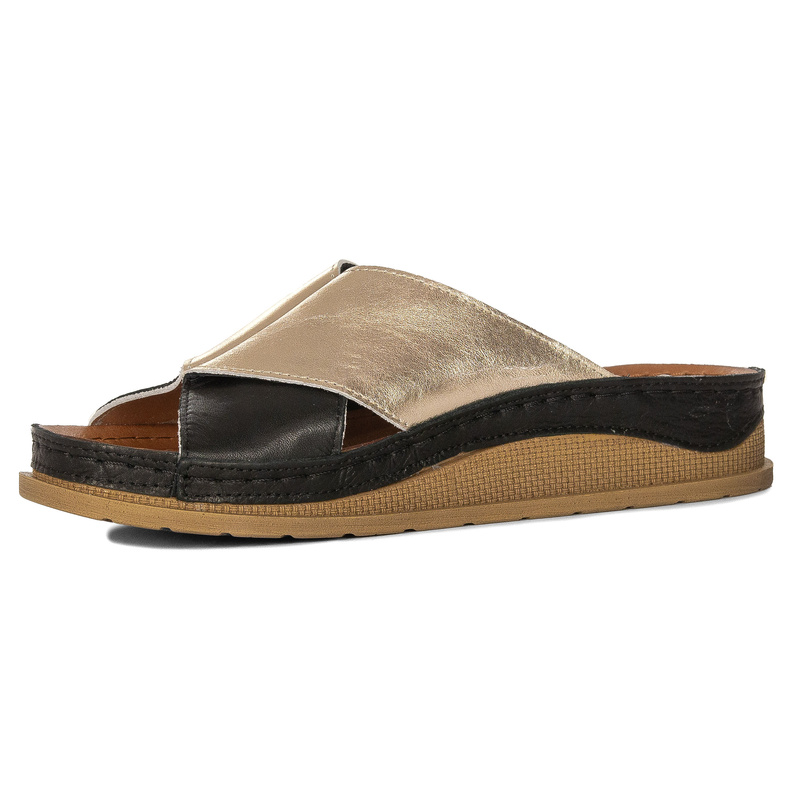 Maciejka Black Gold Women's Leather Slides