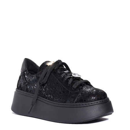Maciejka Leather Platform Sneakers With Jewel Charm, Black 6191W-02/00-8
