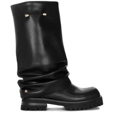 Maciejka Slouchy Leather Boots Flat Heel Black K7208-01/00-8