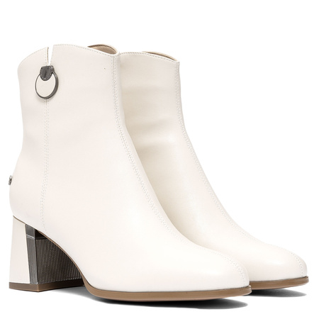 Maciejka Leather Ankle Boots Insulated Block Heel Beige K7203-04/00-8