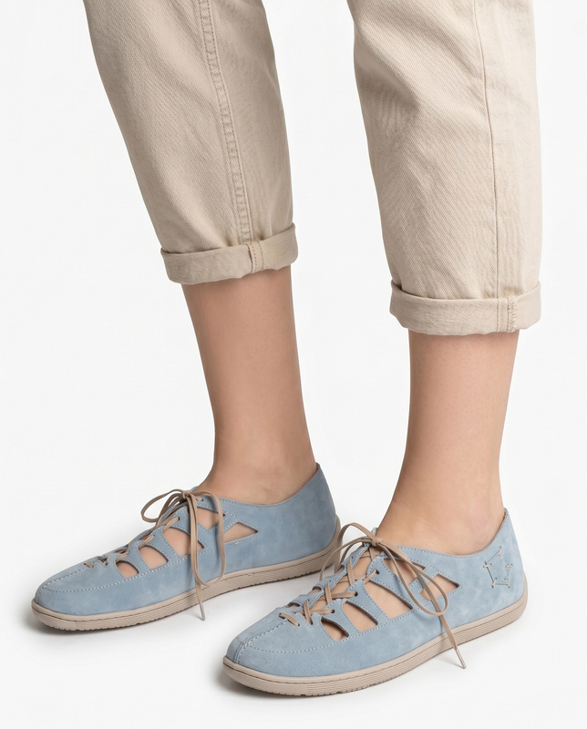 Maciejka Suede Openwork Women's Lace-up Shoes Light Blue 06835-06/00-1