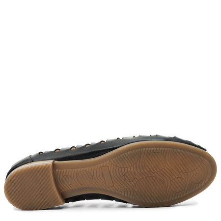 Maciejka Baleriny Skórzane Ażurowe Peep Toe Czarne P7540-01/00-1
