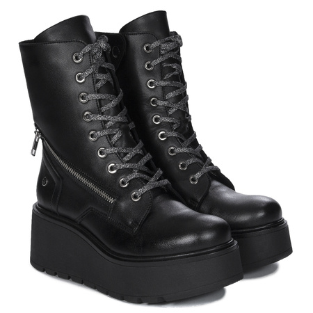 Maciejka Leather Platform Boots High Shaft Black 06676-01/00-8