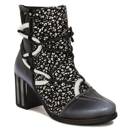 Maciejka Premium Leather Ankle Boots Block Heel Black Blue 05605-01/00-7