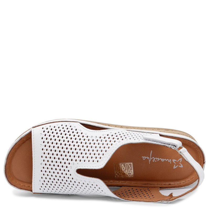 Maciejka Leather Openwork Women's Wedge Sandals White L4494-11/00-1