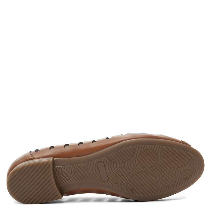 Maciejka Baleriny Skórzane Ażurowe Peep-Toe Brązowe P7540-29/00-1