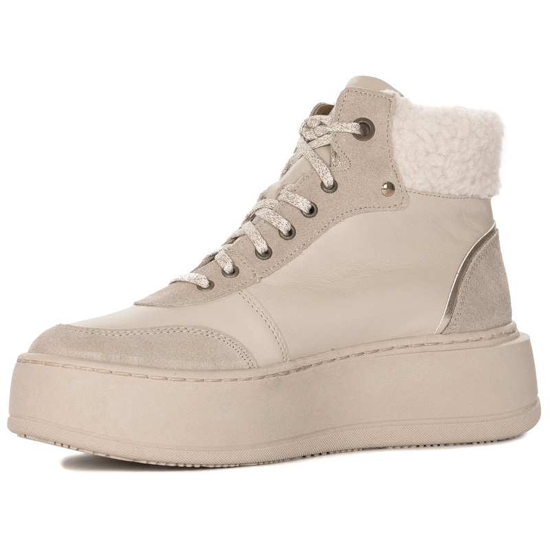 Maciejka Beige Leather warmed platform Lace-UP Boots