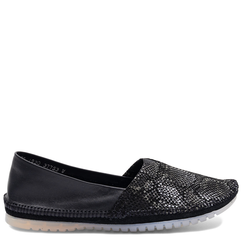 Maciejka Leather Loafers Snake Print Patchwork Black Grey 1930W-49/00-0