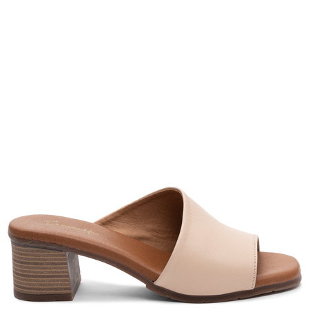 Maciejka Leather Block Heel Women's Slides Beige E7395-04/00-1