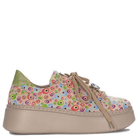 Maciejka Women’s Nubuck Platform Sneakers Lace-Up Beige Multicolor 06191-28/00-7