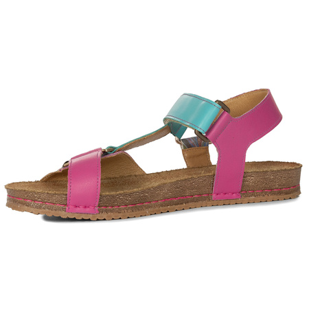 Maciejka Women's Leather Sandals Pink Turquoise