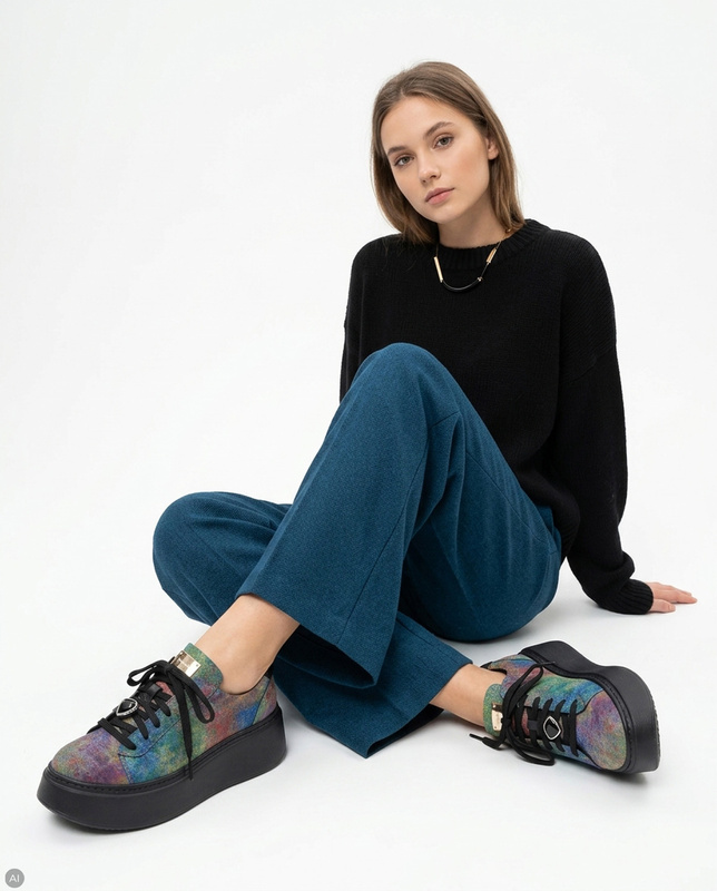Maciejka Skórzane Sneakersy Damskie Na Platformie Wielokolorowe 6191W-22/00-8
