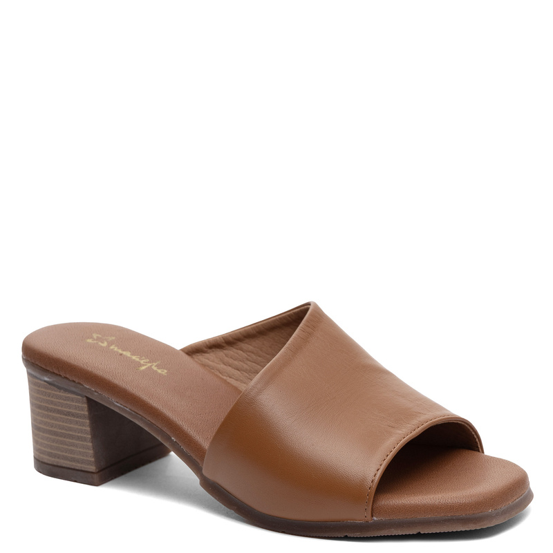 Maciejka Leather Block Heel Slides Brown E7395-29/00-1