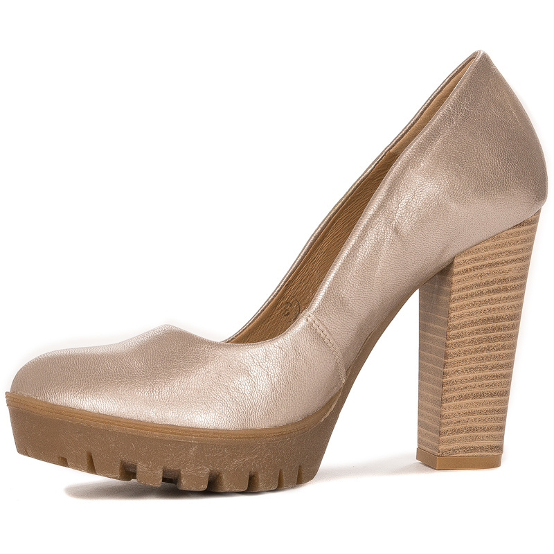 Maciejka Leather Pumps Block Heel With Platform Gold 02629-52/00-1