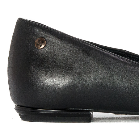 Maciejka Genuine Leather Ballerinas With Almond Toe and Gold Buckle Black 05934-01/00-1