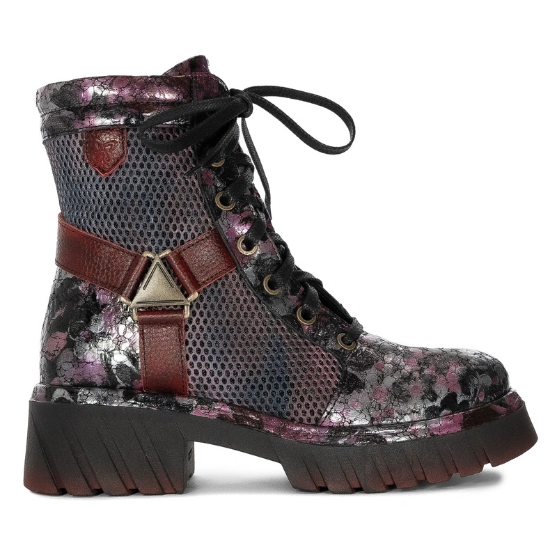 Maciejka Ankle Boots Mesh Panels Chunky Platform Burgundy-Silver-Black 07072-23/00-8
