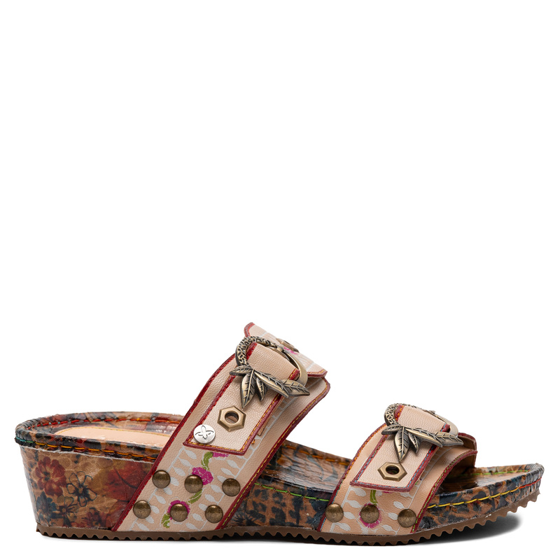 Maciejka Leather Wedge Slides Decorative Buckles Multicolour K7406-04/00-1