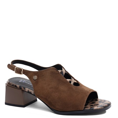 Maciejka Leather Sandals Open Back Block Heel Brown K7521-14/00-1
