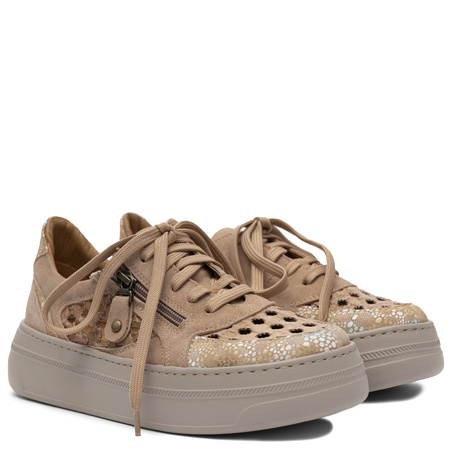 Maciejka Leather Perforated Platform Sneakers Beige 07317-04/00-1