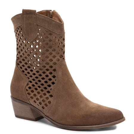 Maciejka Leather Openwork Suede Ankle Boots Brown 1734-TOFI-WEL