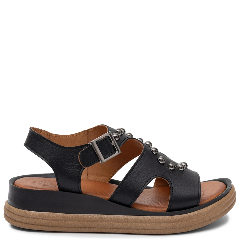 Maciejka Elegant Women's Leather Wedge Sandals Black L7632-01/00-1