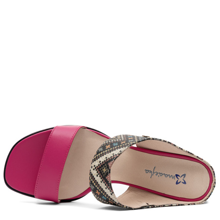 Maciejka Leather Heeled Mules Ethnic Pattern Pink K7522-15/00-1