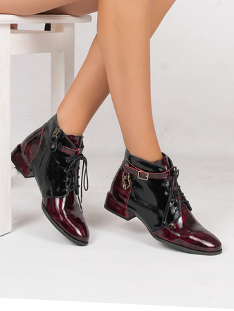 Maciejka Patent Leather Lace-Up Ankle Boots Burgundy 5743A-23/00-7