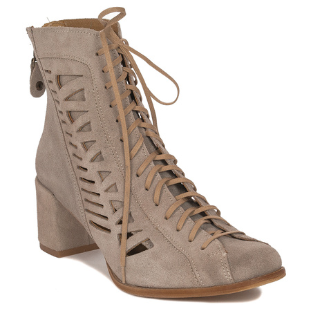 Maciejka Beige velor Lace-Up Boots