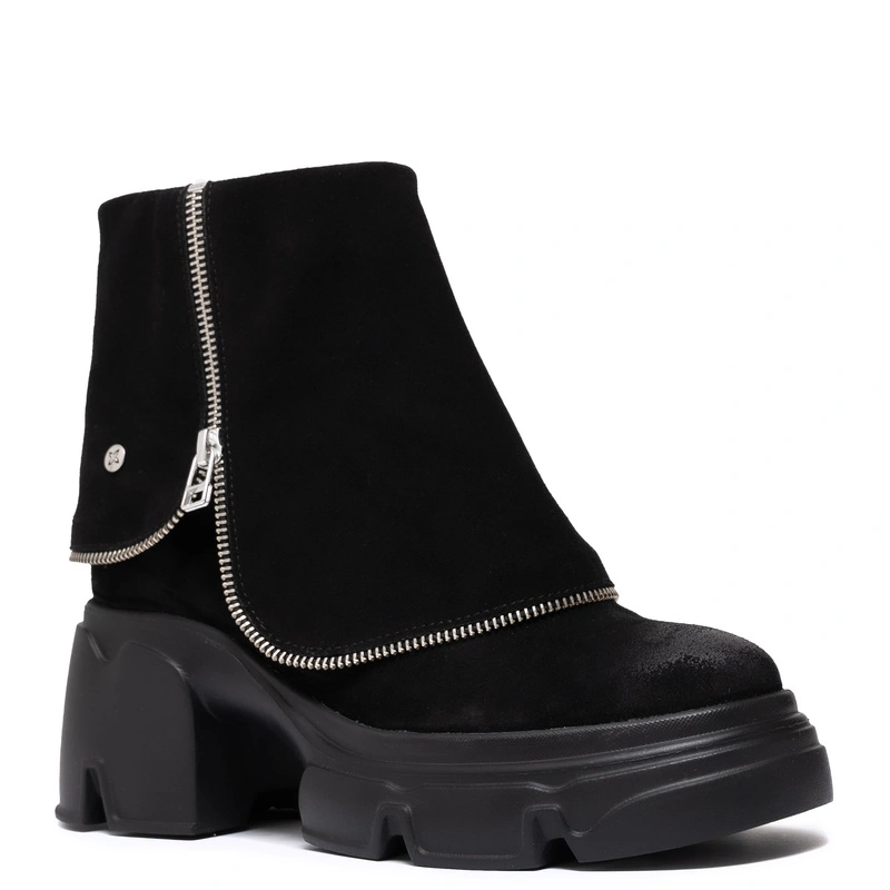 Maciejka Suede Ankle Boots Asymmetric Zip Black 07145-01/00-8