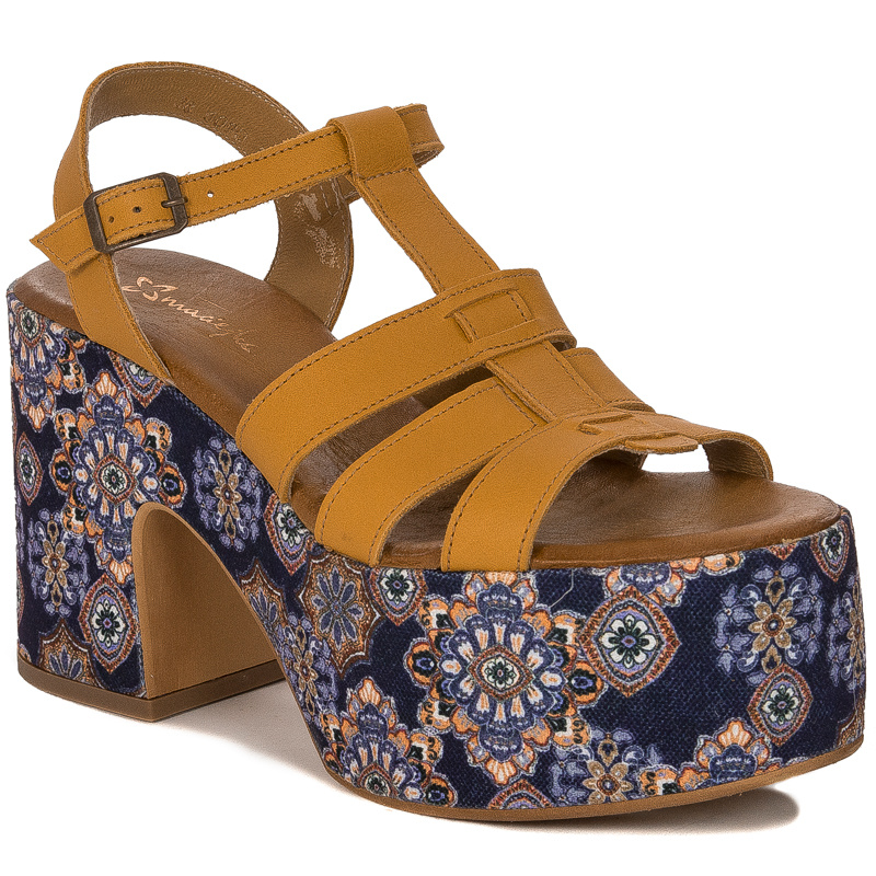 Maciejka Women's Sandals Natural Leather Yellow + Flowers