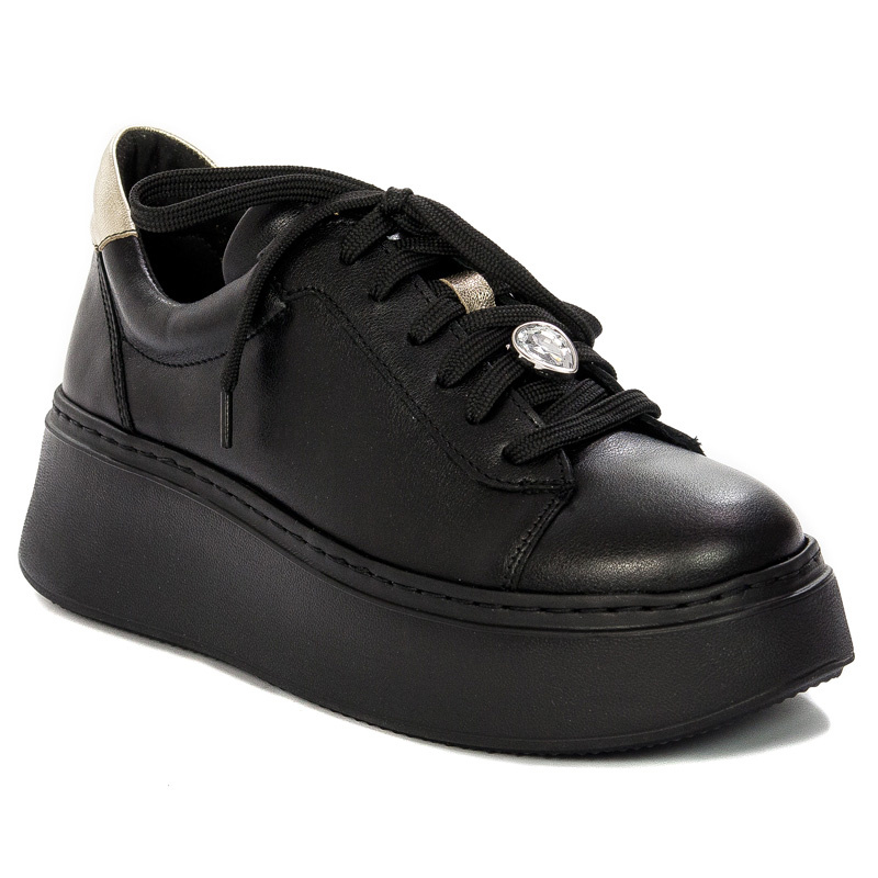 Maciejka Women's Black Genuine Leather Platform Sneakers 06191-01/00-8