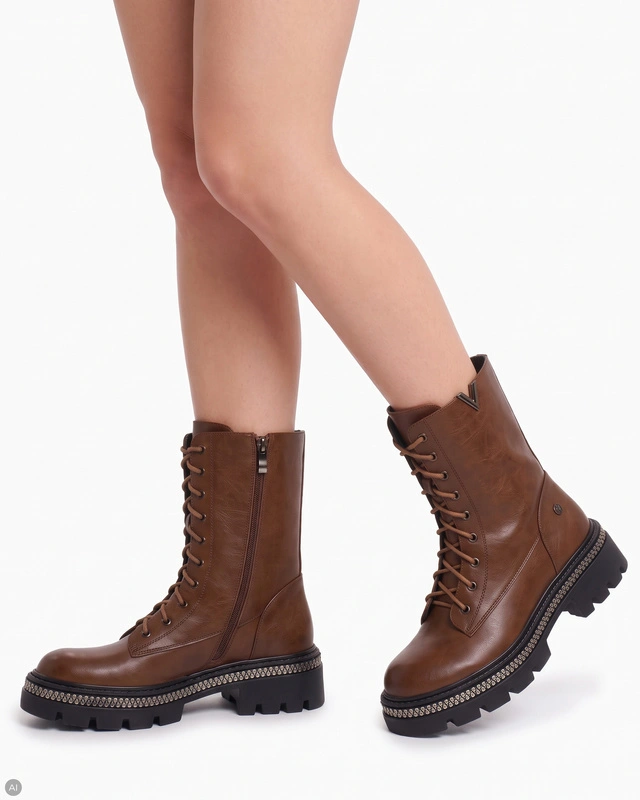 Maciejka Leather Lace-Up Ankle Boots On Platform Brown K7733-29/00-7