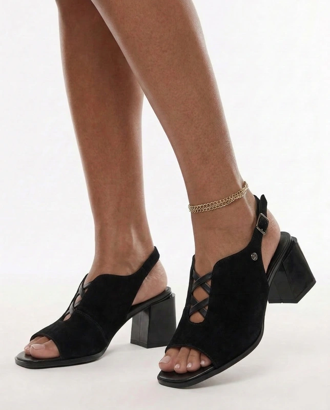 Maciejka Leather Sandals Suede Block Heel Black K7521-01/00-1