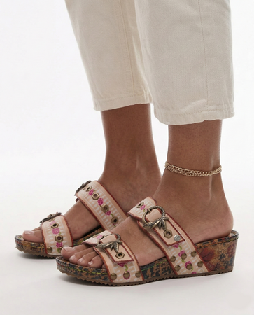 Maciejka Leather Wedge Slides Decorative Buckles Multicolour K7406-04/00-1